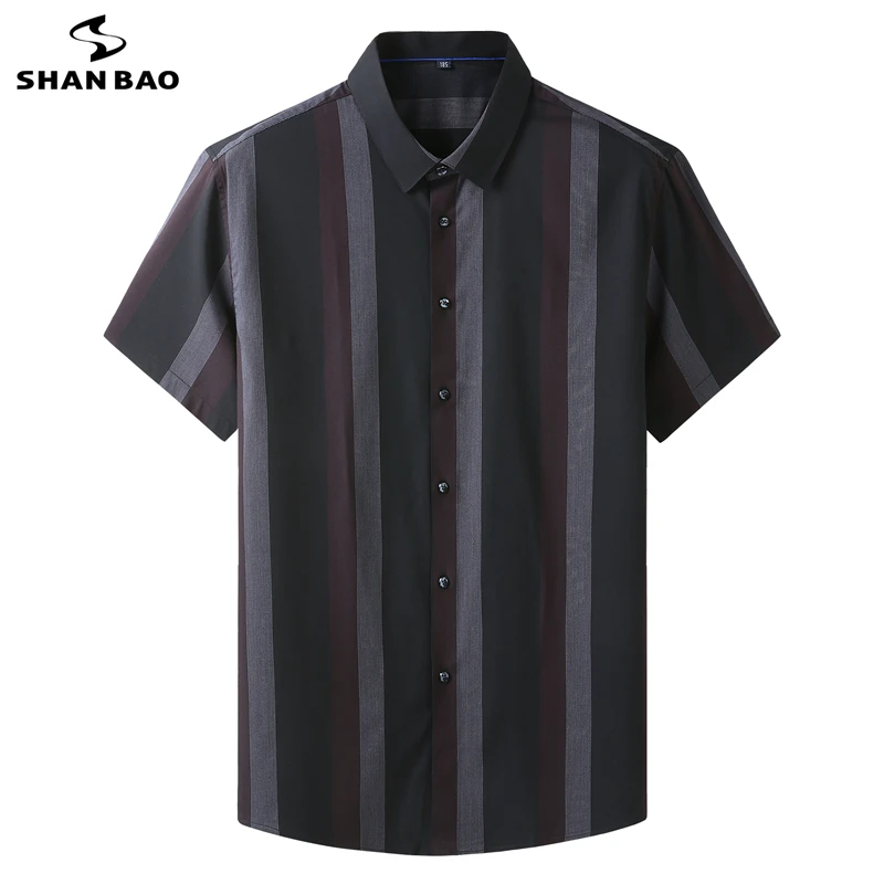 SHAN BAO Summer Brand High Quality Thin Striped Short Sleeve Shirt Business Casual Office Men Aloe Vera Loose Shirt Plus Size