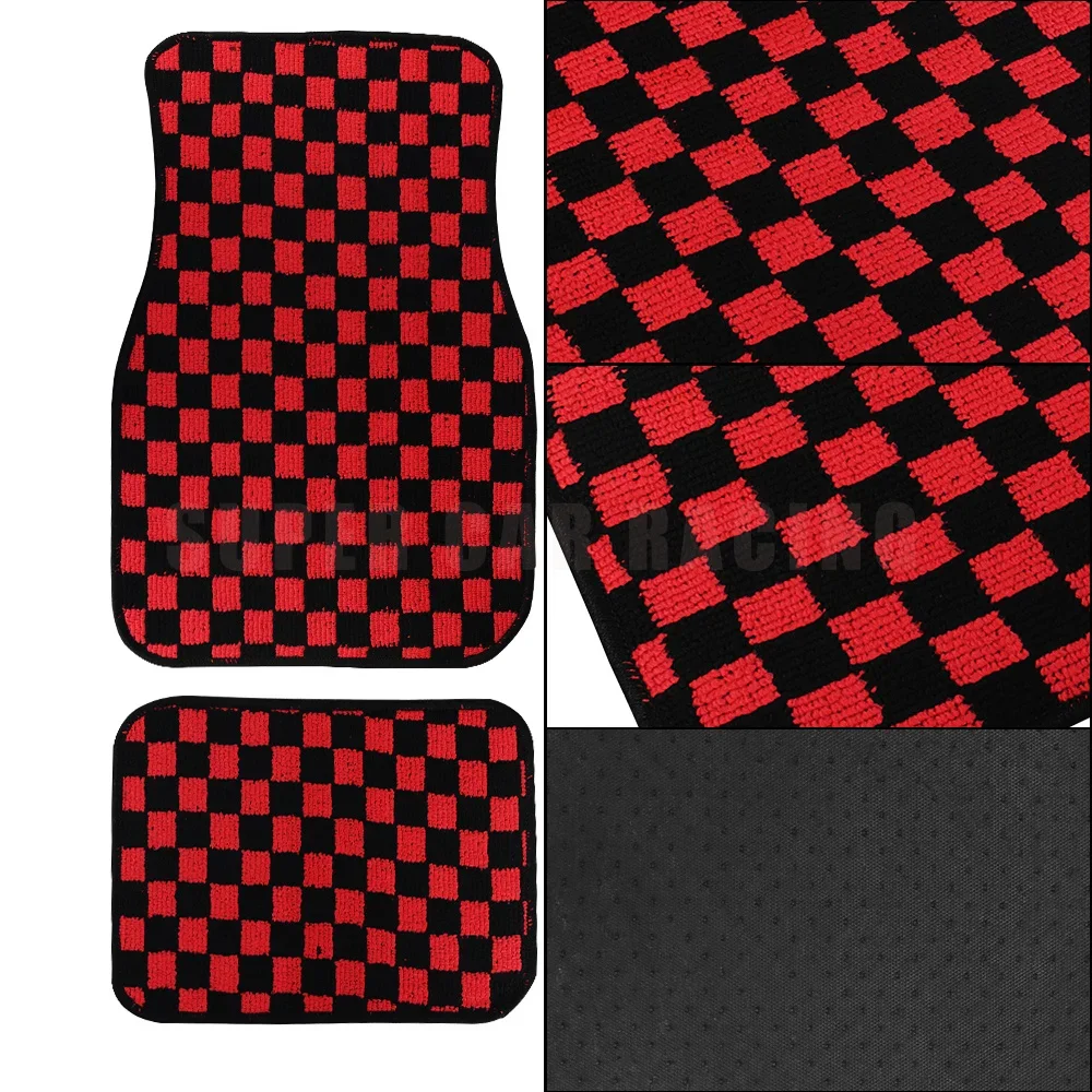 4pcs Floor Mats Checkered Front Rear Carpets Floor Mats Auto Interior Decorative Accessory Anti Slip Car Carpet Sets