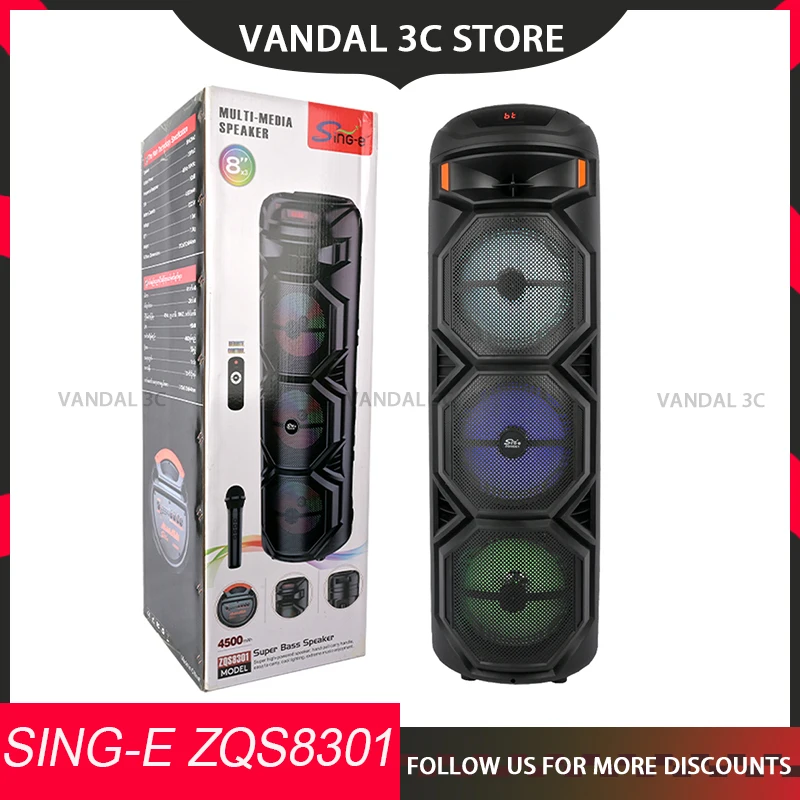 Sing-E Zqs8301 Sound Box Speaker Bluetooth Wireless Microphone Camping Outdoor Party 40w Radio Speaker Subwoofer Custom Gifts