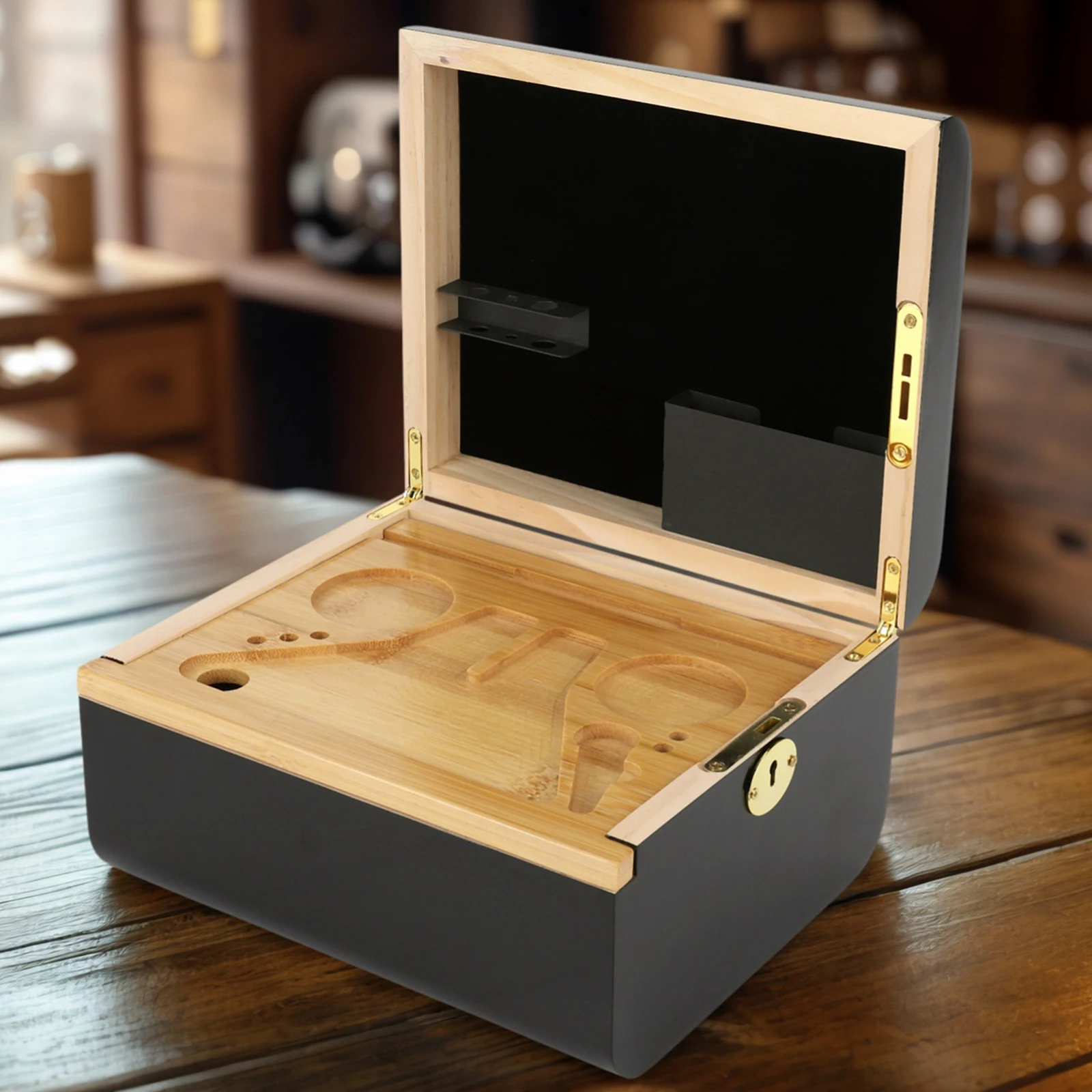 Stash Box with Rolling Tray Decorative Wood Box Smell Proof Large Stash Box Multifunctional Storage Container for Home Office