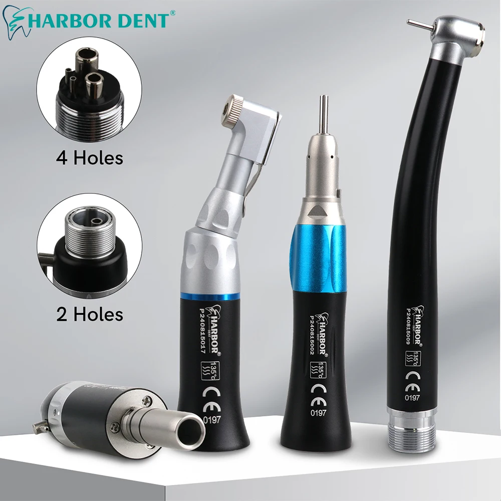 Dental High/Low Speed Handpiece Kit Push Button Contra Angle Single Way Water Spray Air Turbine 2/4 Hole