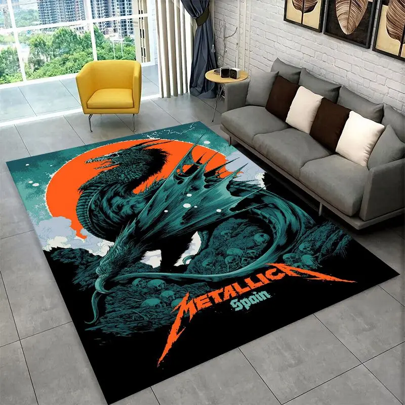 Metal Band M-Metallica Thrash Cartoon Non-Slip Area Rug for Living Room,Bedroom,Playroom,Soft Carpet Floor Mat Home Decor Rug
