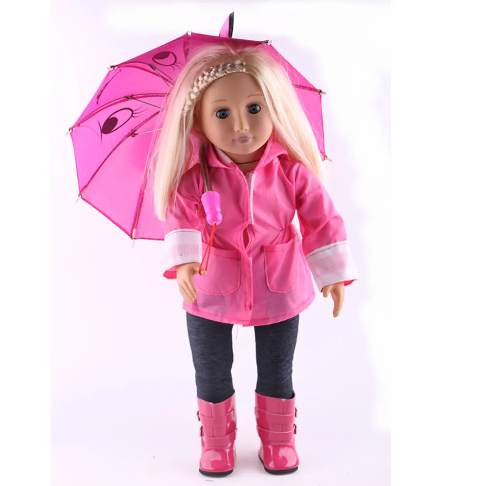 Pure Color Cute Umbrellas With Ears Raincoat Suits Doll ClothesFor 18 Inch American Doll & 43 Cm New Born Baby Our Generation