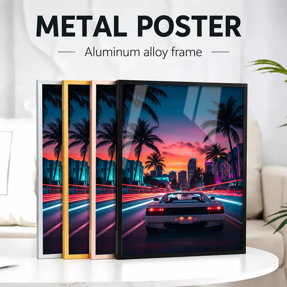 Miami Vice Italy Testarossa At Sunset Metal Poster With Aluminum Alloy Frame Personalized Photo Modern Style Wall Art For Study