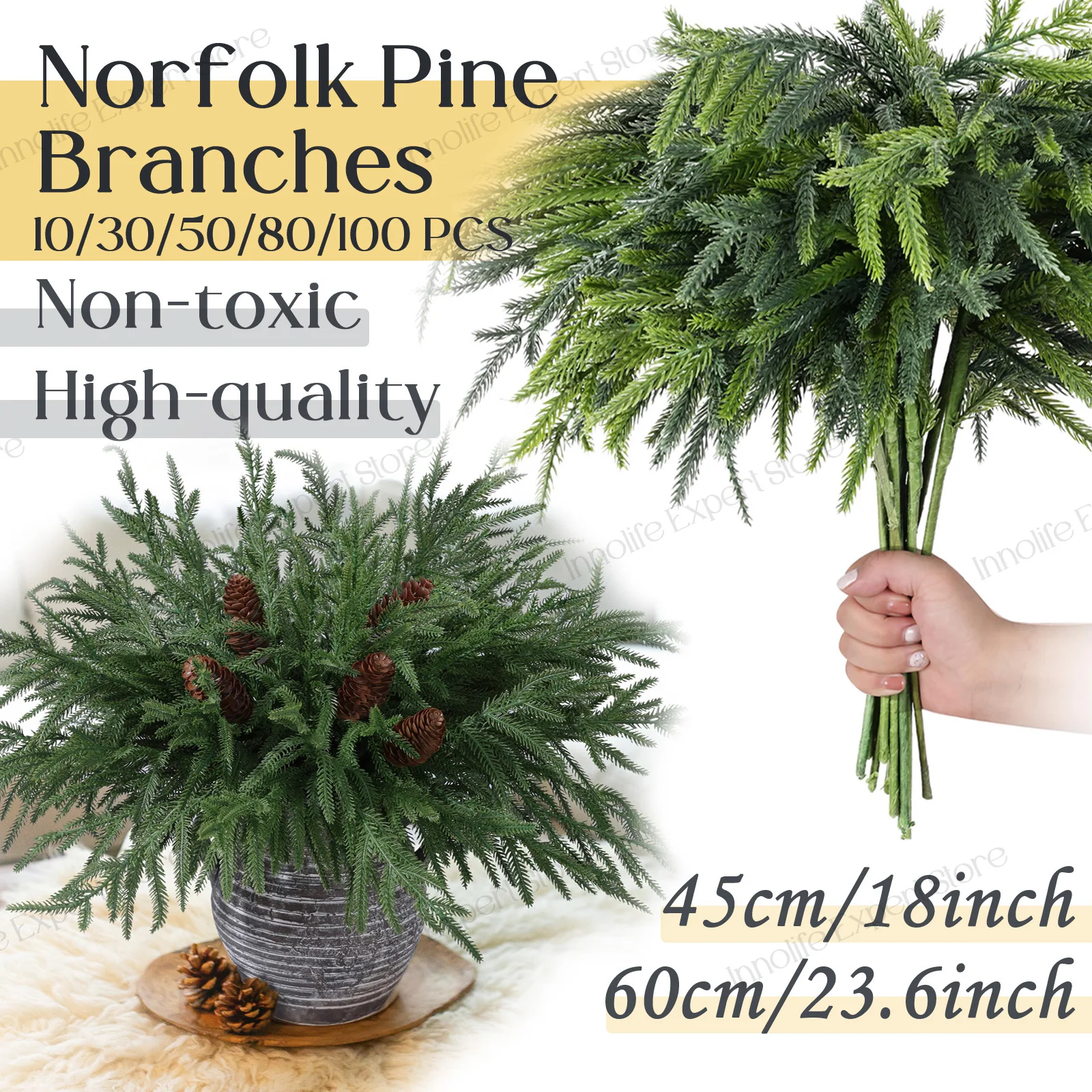 5-100PCS Christmas Norfolk Pine Branches Christmas Branch DIY Crafts Faux Norfolk Pine Stem for Xmas Indoor Outdoor Home Decor