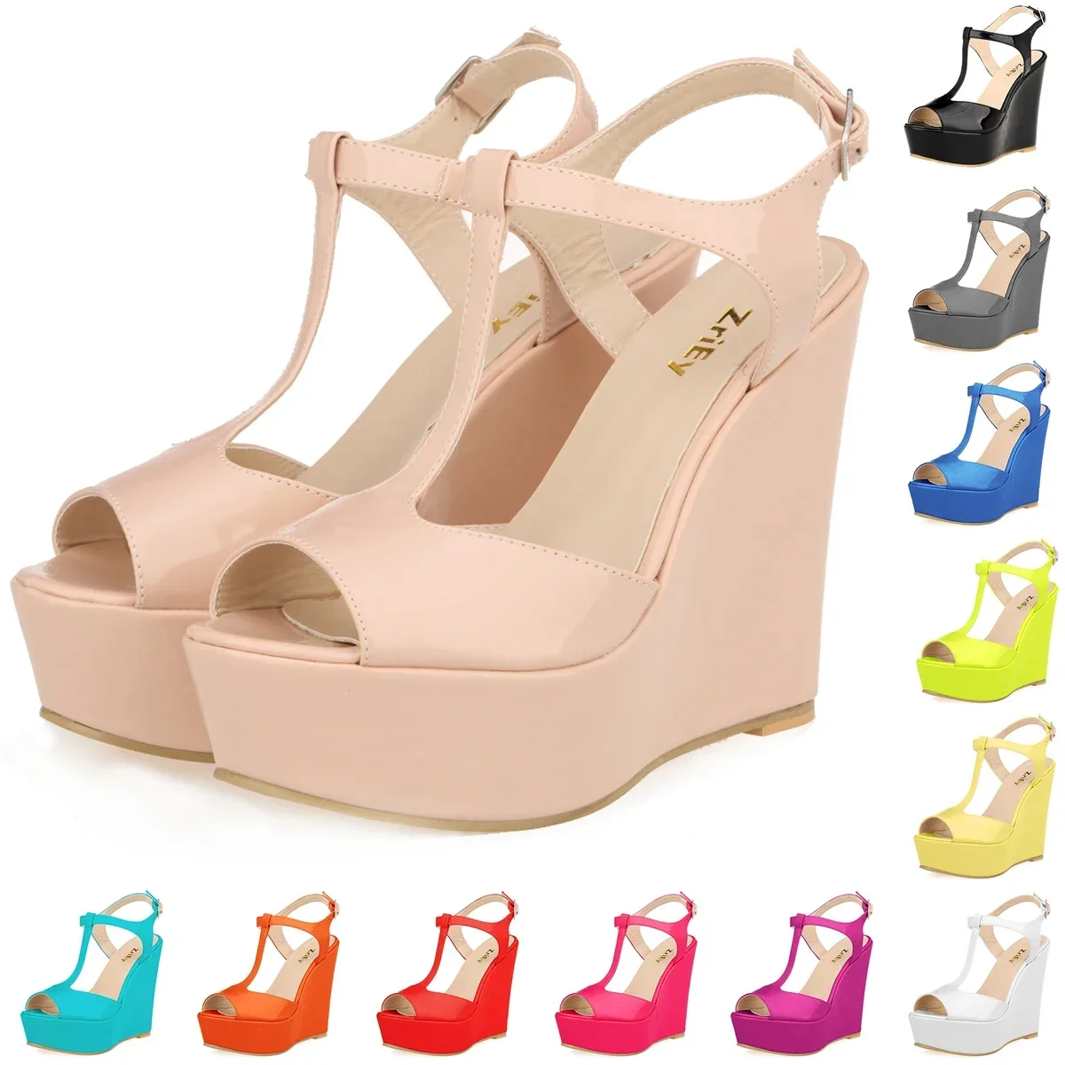 Loslandifen Women Wedge Sandals 2024 Peep Toe Buckle Shoes Woman Platform Canvas Wedges Fashion Summer Super High Heel Shoes