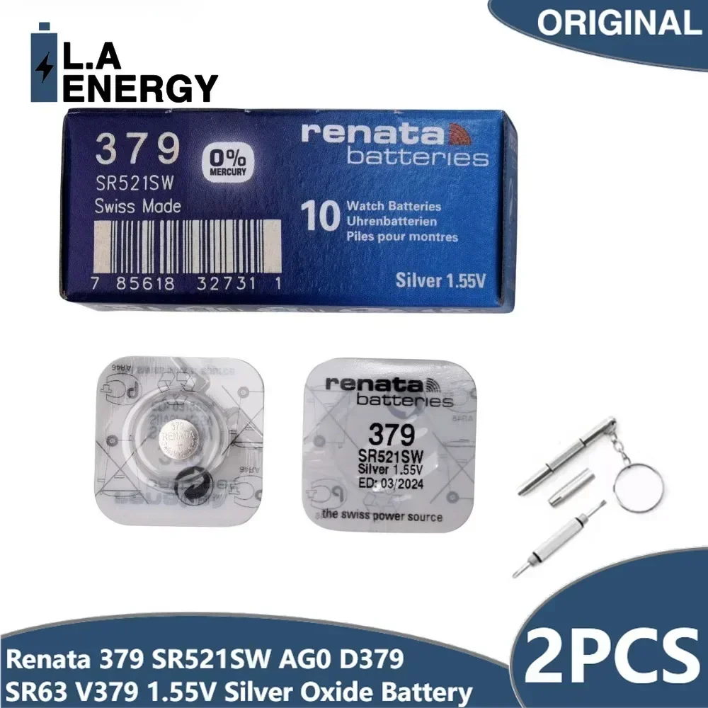 2PCS Renata 379 SR521SW AG0 D379 SR63 V379 1.55V Silver Oxide Watch Battery for Calculator Remote Button Cell Swiss Made