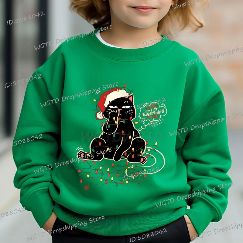 

Autumn Kids Crewneck Sweatshirt "It's Fine I'm Fine Everything Is Fine" Graphic Design Fashionable Christmas Children's Clothing