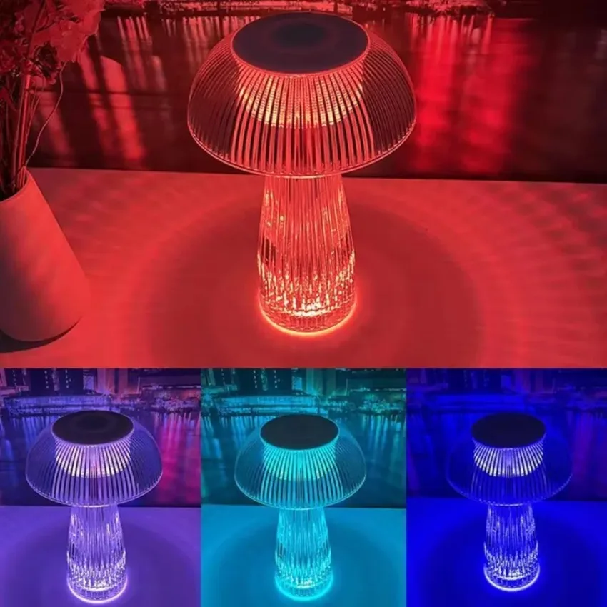 크리 에이 티브 테이블 램프 터치 충전식 RGB 색상 버섯 램프 해파리 테이블 램프 데스크탑 침실 야간 조명