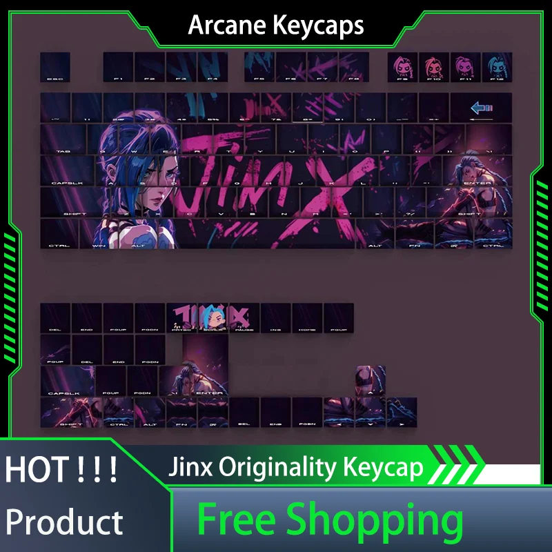 LOL Arcane Keycaps Jinx Originality Side Engraved Translucent Battle The Twin Cities Original Height E-Sport Customization