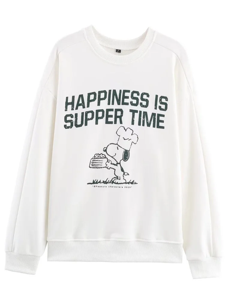 Waed Cotton Blend Long Sve Round Ne Sweatshirt Bedruckt Damen Frühling 2026 Pendeln Sle Bequeme Passform Cartoon