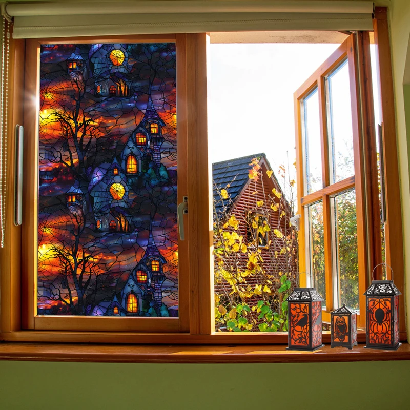 Halloween Decoration Static Cling Glass Sticker Window Privacy Film Horror Ghost Bat Spider Web Glass Window Stickers Pumpkin