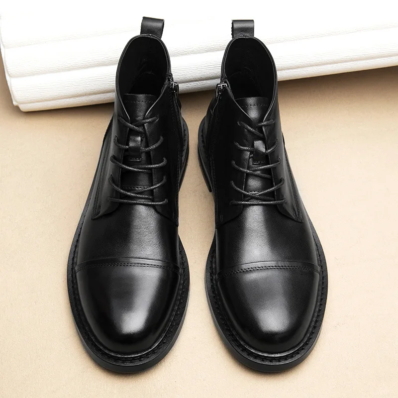 أنيقة رجالي بوط من الجلد الطبيعي الفاخرة اليدوية 2025 الخريف موضة النمط البريطاني الرجعية الكاحل تشيلسي أحذية للذكور حجم 44 #4