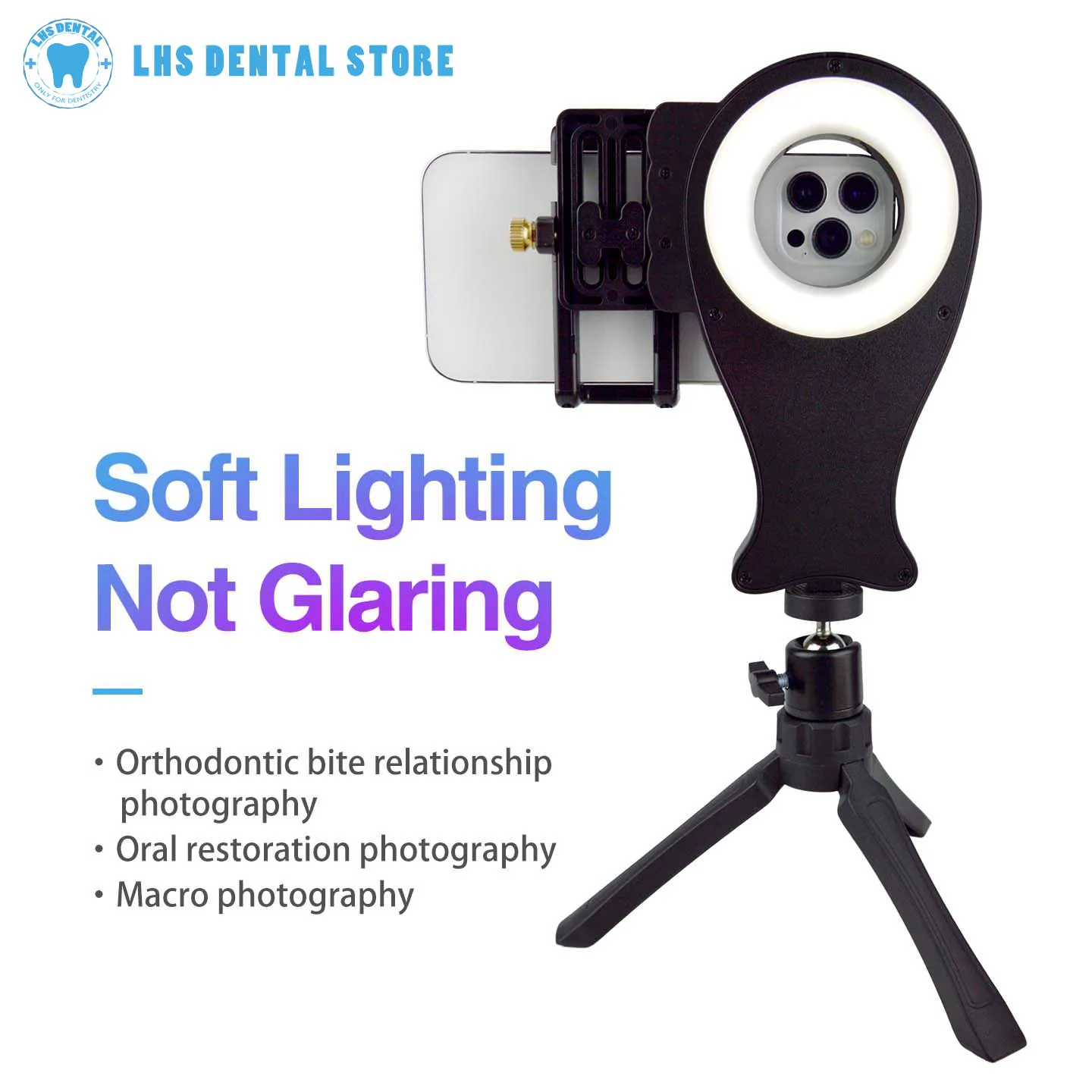 Dental Light Adjustable Brightness Warm/White Ring Lamp for Mobile Phone Rotatable Dental Photography Filling Light
