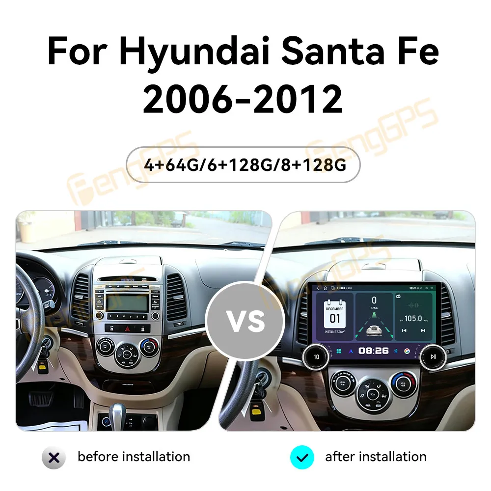 Car Accessories Radio For Hyundai Santa Fe 2006-2012 Android Auto GPS Navigation Multimedia Stereo Receiver Head Unit Offline