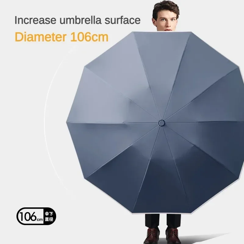 Ring Buckle Vinyl Automatic Fold Umbrella for Men Women,Safety Reflective Strip,Windproof and Sunscreen UV Sun and Rain Umbrella