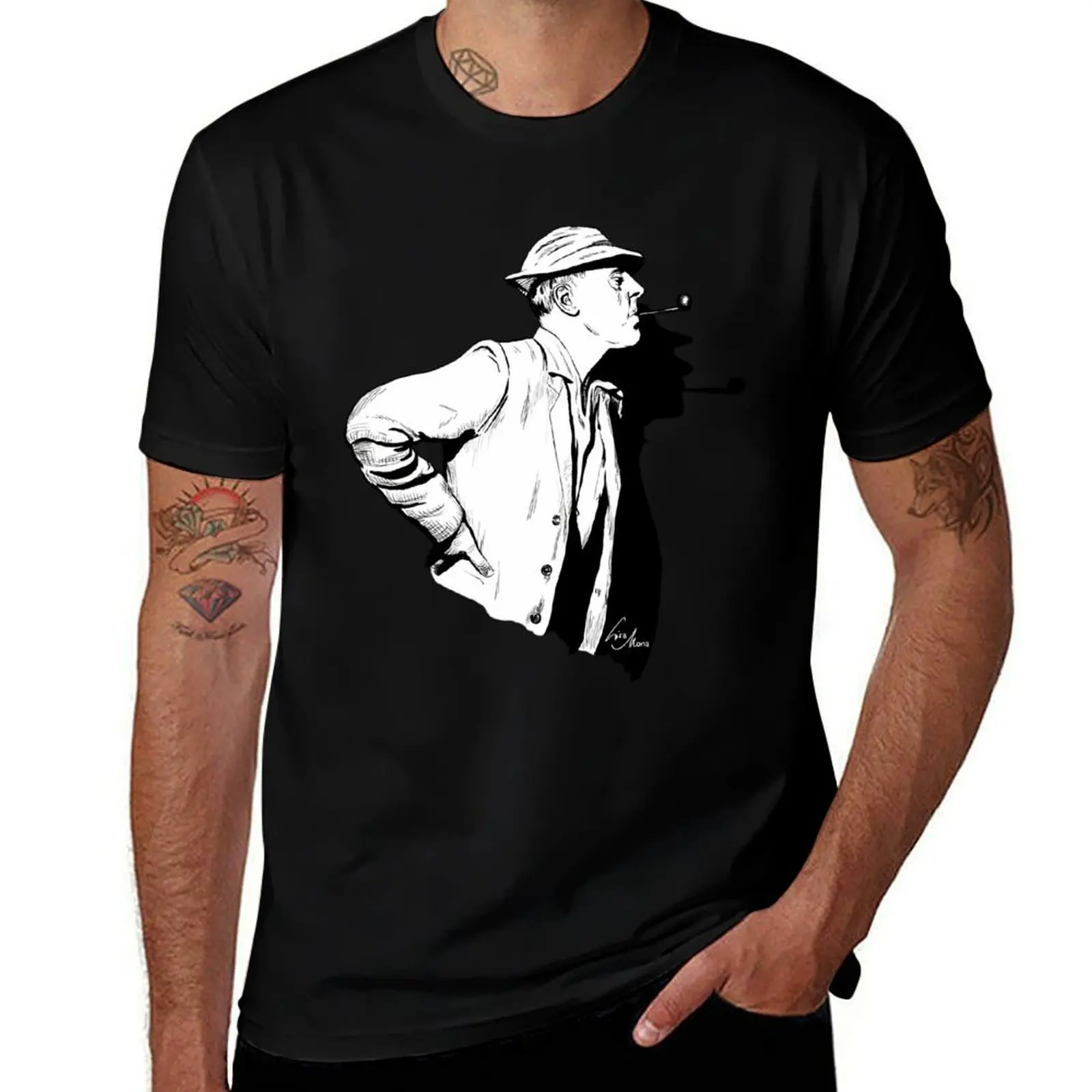 Jacques Tati Illustration T-Shirt Plus Size Basic Short Sleeve Top T-Shirt