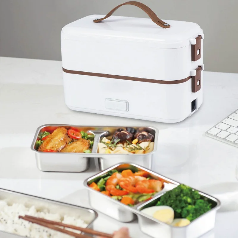 

110V/220V Electric Lunch Box Portable Food Fast Heating Lunch Box 304 Stainless Steel Warmer Multi-Layer Office Lunch Box 800ml