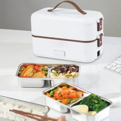 110V/220V Electric Lunch Box Portable Food Fast Heating Lunch Box 304 Stainless Steel Warmer Multi-Layer Office Lunch Box 800ml
