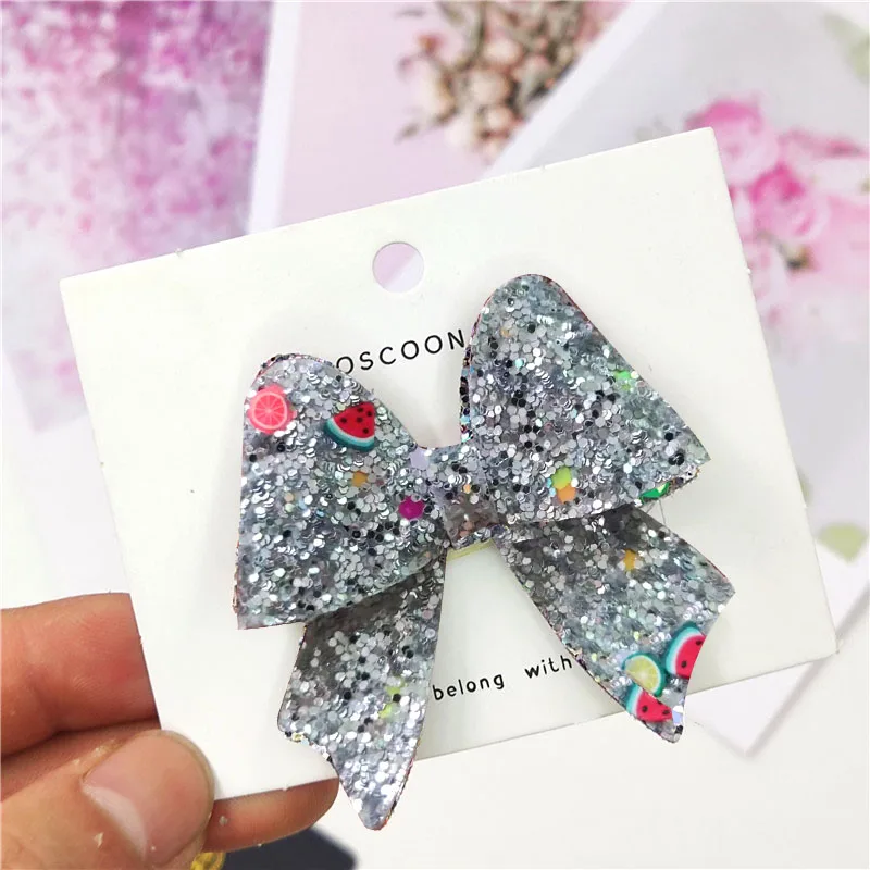 

1PCS Lovely Tie Leather Glitter 2.2 Inch Bow Elastic Hair Bands Hairpins Party Clips Barrettes Hair Accessories For Baby Girls