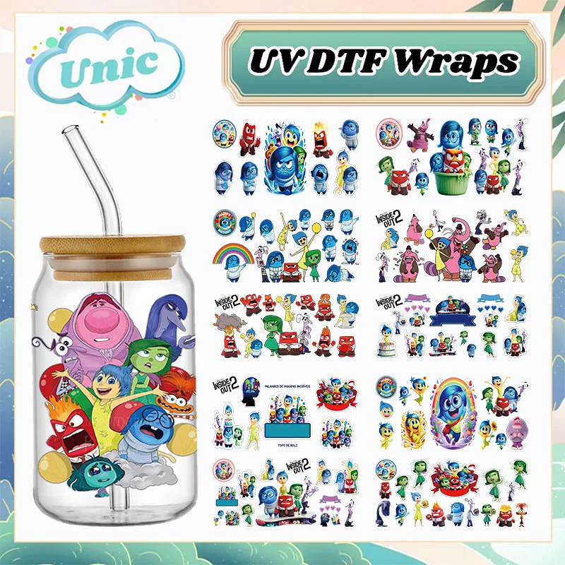 Personalize Disney Inside Out Transfer Stickers UV DTF Cup Wraps For 16OZ Beer Glass Can Bottle Selfadhesive Washable Decals