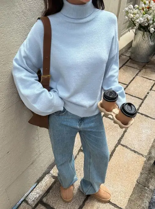 婦人服 ハイネック ウール 長袖セーター 秋/冬 ミニマリストスタイル Y2K ガールファッション ニットプルオーバー