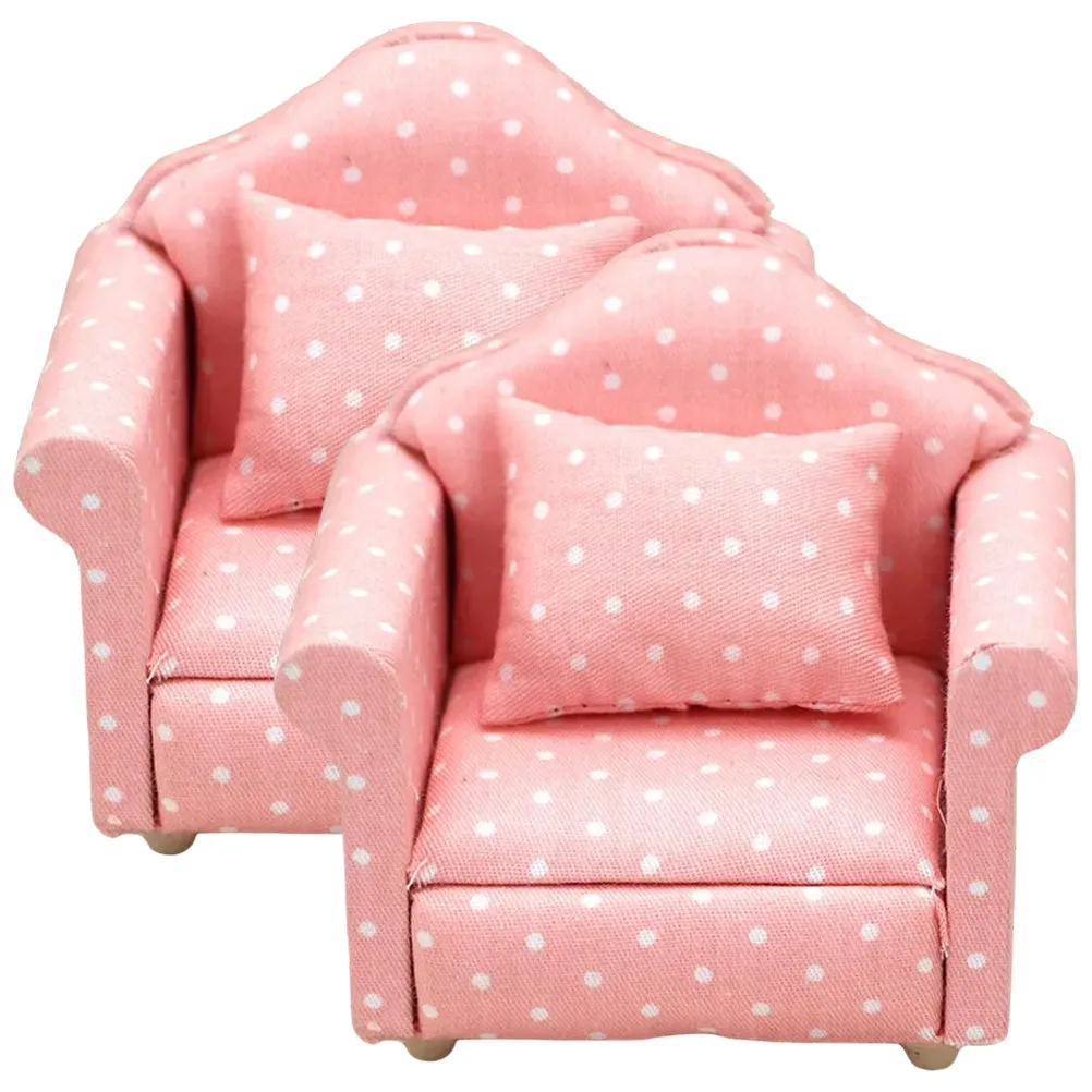 

2Sets Miniature Living Room Furniture Set Small Couch with Pillow for Dollhouse Decor Creative Kids Gift Birthday New Year Mini