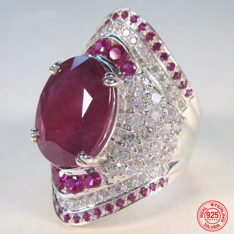 

925 Sterling Silver Ruby Ring For Women Zircon Finger Rings Fashion Jewelry Gifts