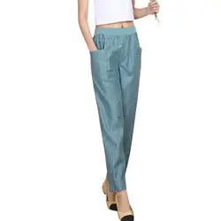2026 Summer Women Linen Harem Pants 4XL Middle-aged Lady Elastic Waist Loose Casual Pants All-match Pocket Thin Female Trousers