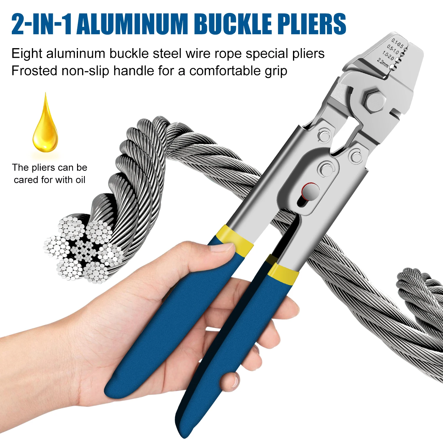 Drahtseil-Crimpzange, 0,1–2,2 mm, Swager-Werkzeug für Aluminium-Crimpschlaufenhülsen mit Schneidfunktion, Handcrimpzange – Detail 7