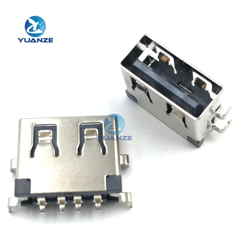 Conector USB Tipo A Fêmea, AF10.0, 4Pin Sinking Plate, SMT Preto, 10pcs