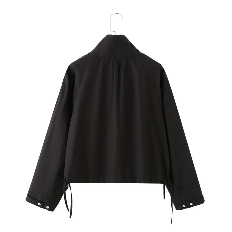 Smvp Women's Jacket 2026 Autumn New Black Long-Sleeve Button Decor Loose Drawstring Jacket Parka Casual Fashion
