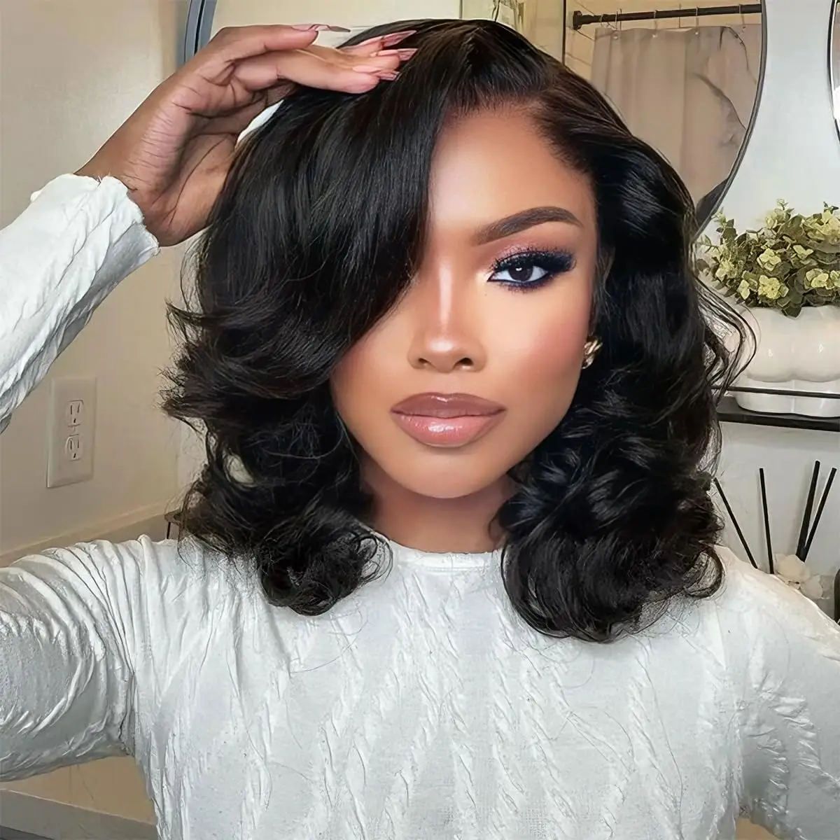 

10A 14 Inch 180 Density Body Wave Wigs for Women Bob Wigs Natural Black Color Bob Wig Human Hair 13x1 Body Wave Lace Front Wig