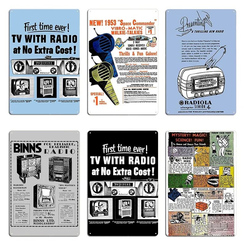 Walkie Talkies SPACE COMMANDER VIBRO-MATIC ADVERT Copy of TV WITH RADIO COMBO Metal Club Wall Mural Tin Sign Poster