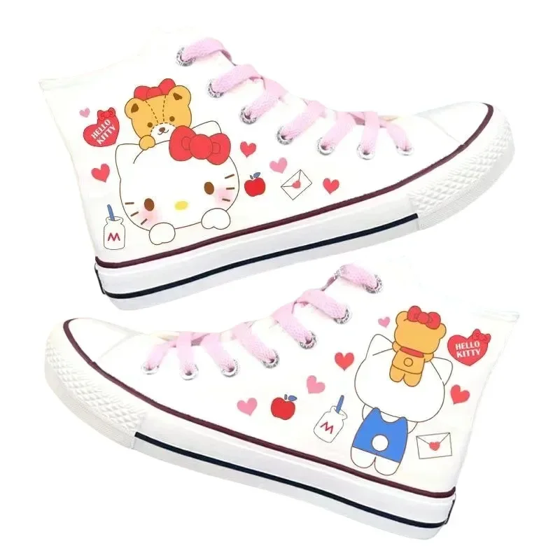 Cosplay Anime Hello Kitty Canvas Cute Cartoon Adult Sneaker Shoes Students Ligh-top Women\'s White Casual Walking Shoes