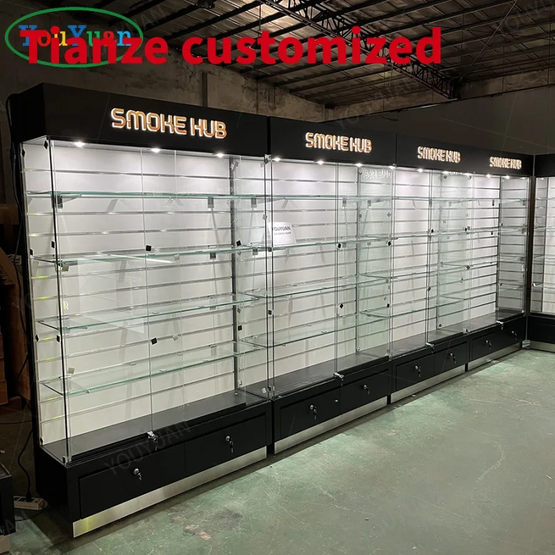 (Customized) Customizable Shop Showcase Display Glass Smoke Shop Display Cases Store Display Cabinets Mall Kiosk