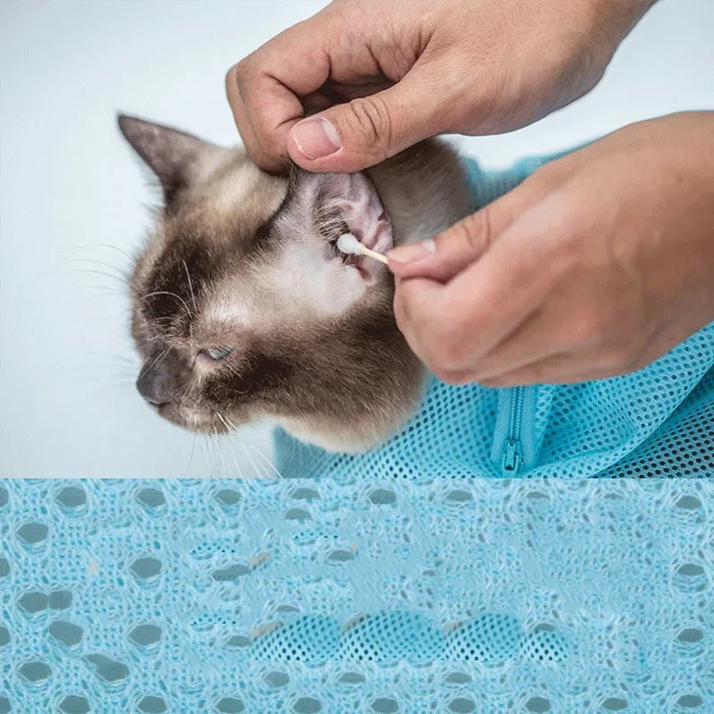 Mesh Cat Grooming Bathing Bag Adjustable Cats Washing Bags For Pet Nail Trimming Injecting Anti Scratch Bite Restraint