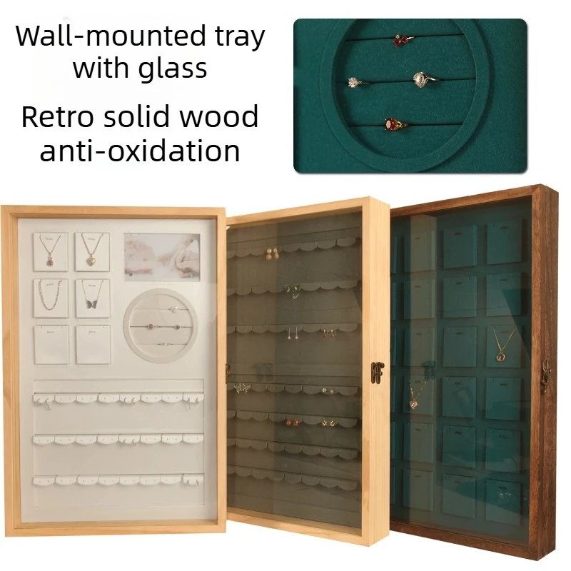 Wooden Jewelry Display Stand Wall-mounted Jewelry Display Holder Jeweler Bracelet Storage Case Large Capacity Earrings Organizer