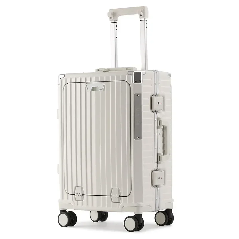 New Aluminum Frame Suitcase Trolley Box Multifunctional Front Open Lid Travel Box Universal Wheel Luggage Folding Cup Holder