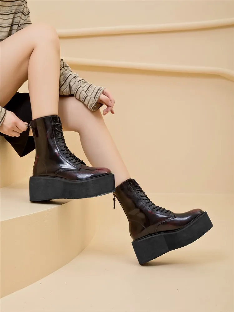 Damen-Stiefeletten und -Boots mit rutschfester, dicker Sohle für Herbst und Winter, Retro-Stiefel mit Erhöhung, Motorradstiefel für Damen – Detail 12