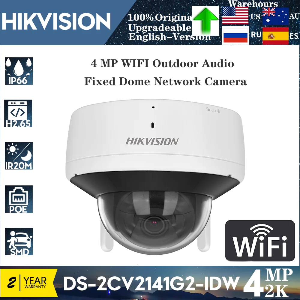 Original Hikvision 4MP Wi-Fi Camara DS-2CV2141G2-IDW Wireless Outdoor Audio Fixed Dome Network Two-Way Audio Surveillance Camera