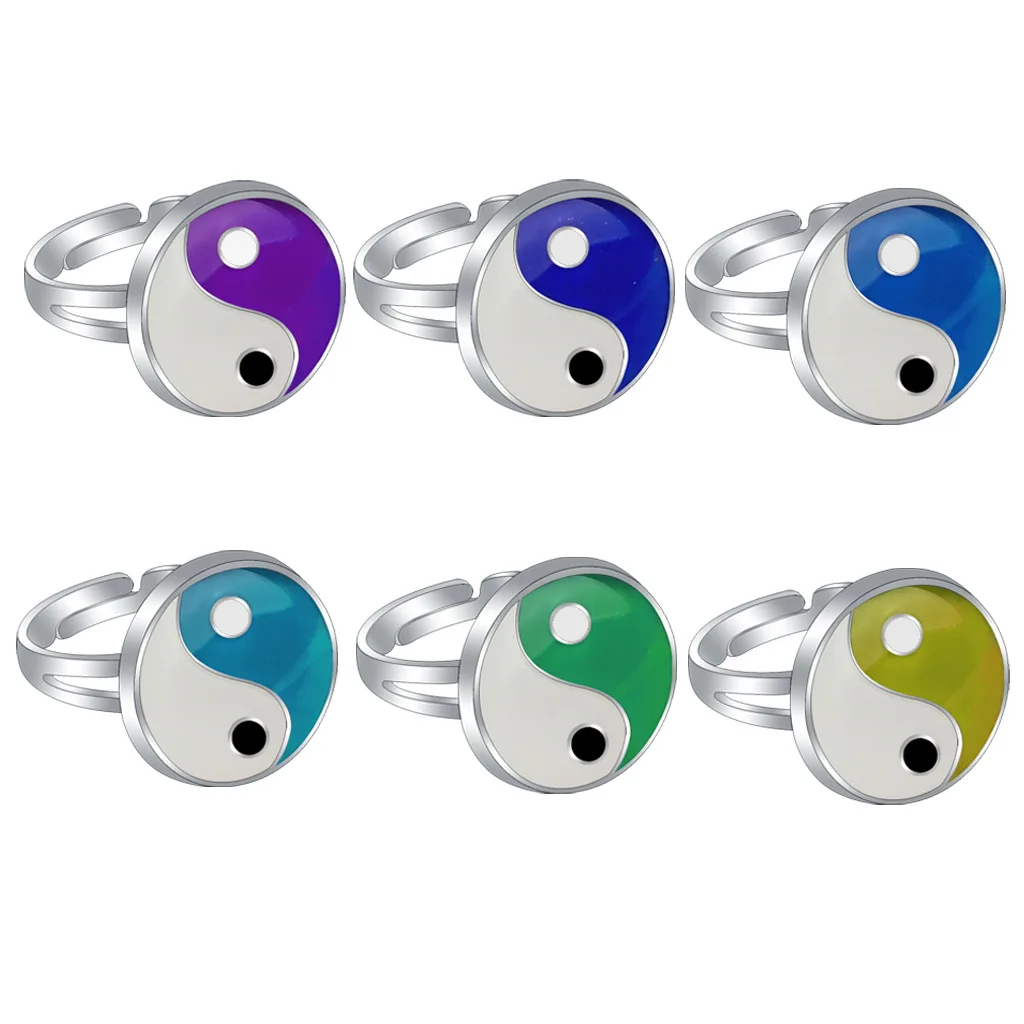 Chinese Style Tai Chi Gossip Temperature Change Mood Ring Adjustable Gothic Anillos Mujer Rings for Women