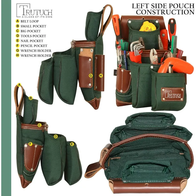 Nylon and Leather Tool Belt  Framing Tool Bags/Pouch  for Carpenter, Construction, Framers & Electrician (Green)