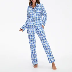 Monkey Pajamas for Women Preppy Style Sleepwear Set Cartoon Print Single Breasted Long Sleeve Tops and Trousers 2000s Loungewear