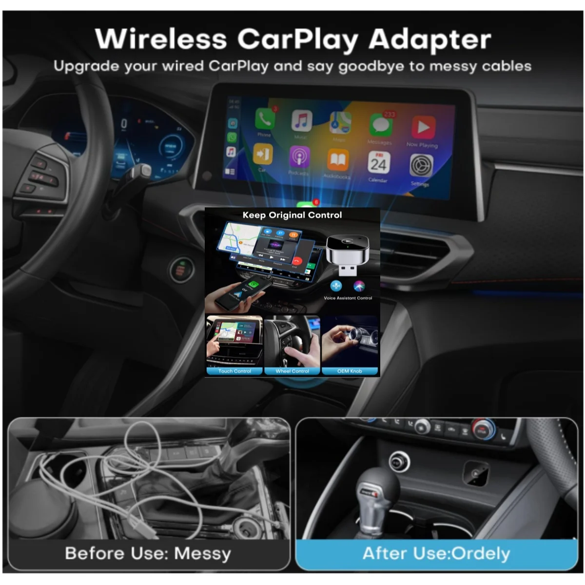 อะแดปเตอร์ CarPlay ไร้สาย ปี 2026 สำหรับ Apple iPhone และ Android - ขนาดเล็ก เสียบแล้วใช้งานได้ทันที เชื่อมต่อ CarPlay ได้อย่างรวดเร็วและเสถียร