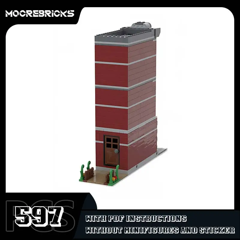 MOC-165163 Modular Dark Red House Street View Building Blocks City Creative Architecture Model Bricks Desktop Display Toy Gift