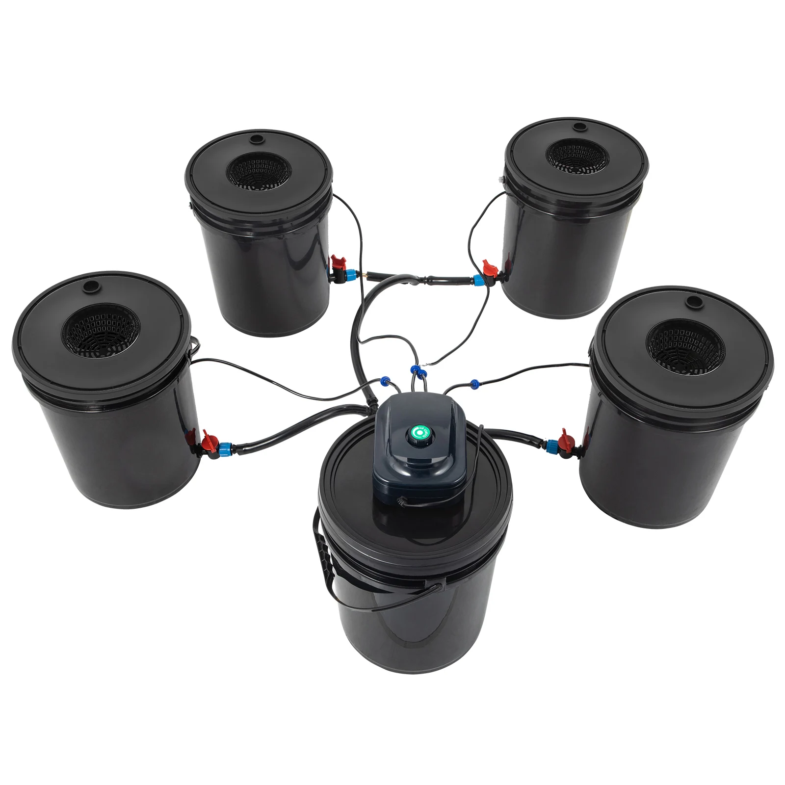 DWC Hydroponic System, 5 Gallon 5 Buckets, Deep Water Culture Growing Bucket, Hydroponics Grow Kit with Pump, Air Stone and Connected Reservoir, Designed for Indoor/Outdoor Leafy Vegetables