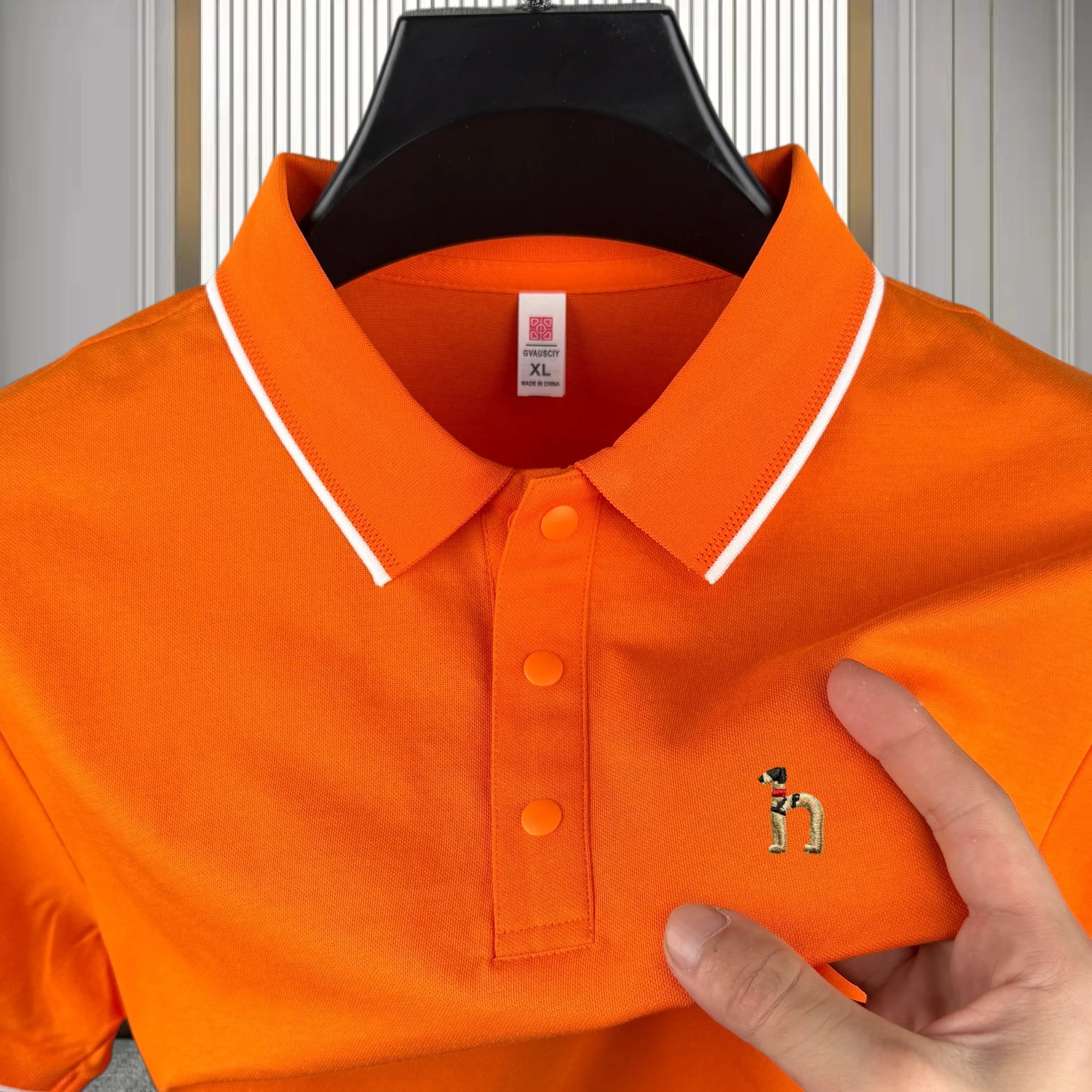 High end brand men's cotton short sleeved polo shirt summer fashion luxury striped series dog embroidery golf top casual T-shirt