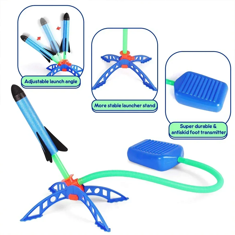 Lanzador de bomba de pie de cohete de aire para chico, juguetes de cohete prensados de aire para exteriores, juego para niños, juegos deportivos de salto, juguetes para niños