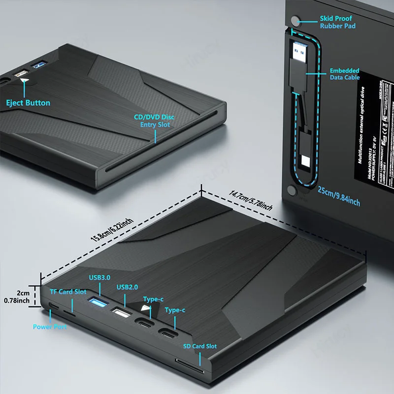 Imagem -04 - Óptica Bluray Externa com Bolsa de Armazenamento Sucker tipo cd Dvd Mais rw Drive Burner Writer para pc Portátil Windows em Unidade